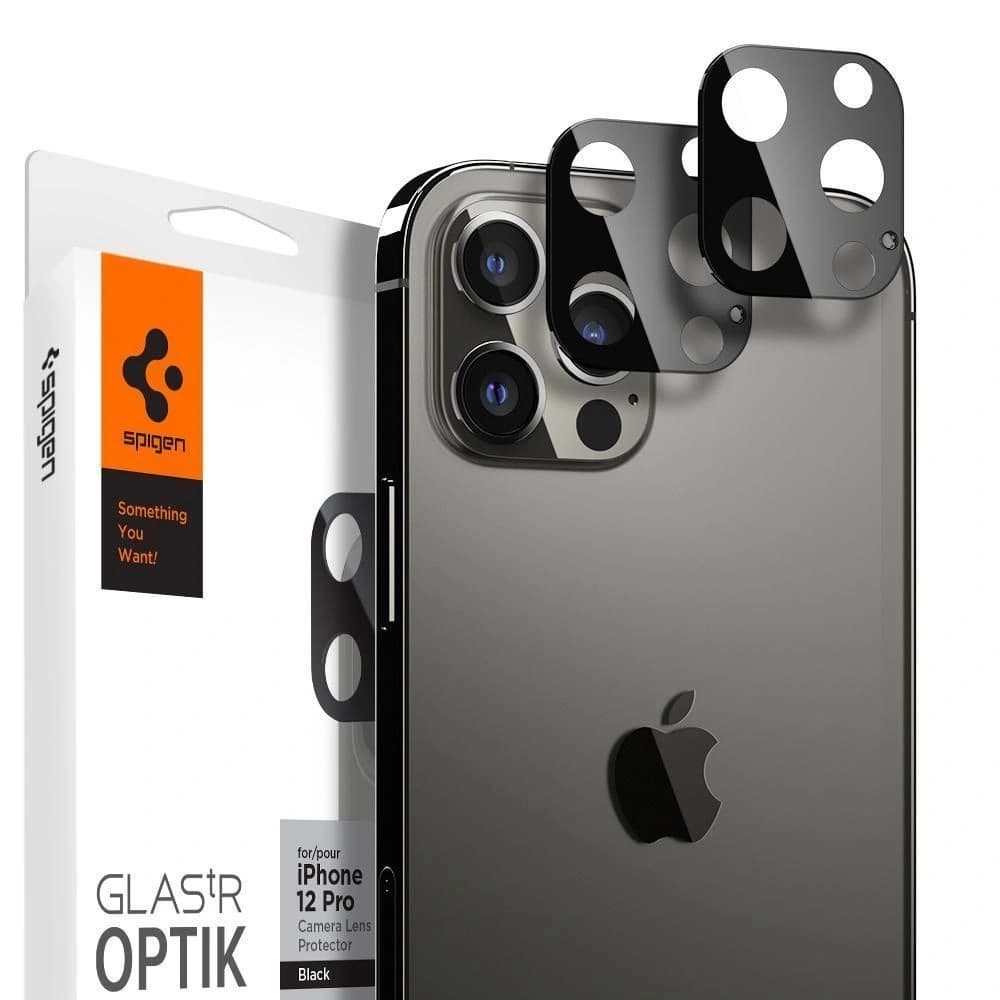 Spigen Apple Gehärtetes Kameraglas Optik Kameraobjektiv iPhone 12 Pro Max Schwarz