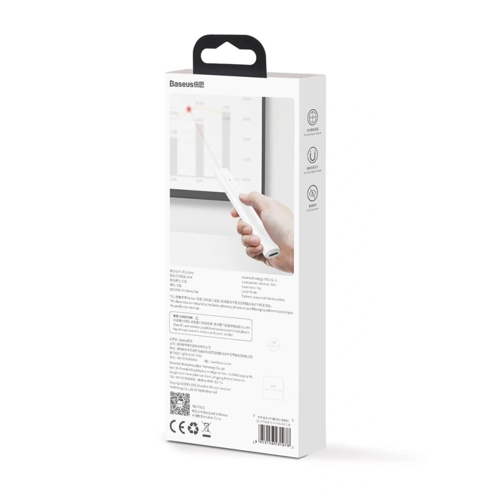 Pilot multifuncțional Baseus Orange Dot pentru prezentări, cu indicator laser, cu baterie (alb) - 8