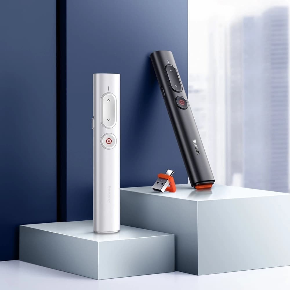 Pilot multifuncțional Baseus Orange Dot pentru prezentări, cu indicator laser, cu baterie (alb) - 9