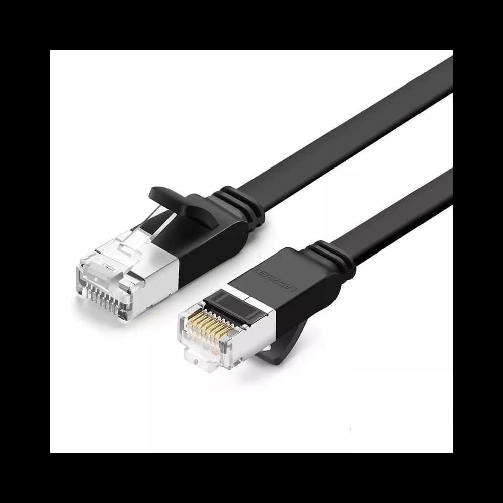 Plochý síťový kabel UGREEN s kovovými konektory, Ethernet RJ45, Cat.6, UTP, 10m (černý) - 1