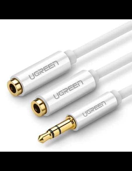 UGREEN AV123 Audio splitter AUX kabel jack 3,5 mm, 20 cm (bílý)