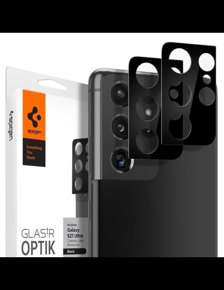 Spigen Samsung Gehärtetes Kameraglas Optik Kameraobjektiv Galaxy S21 Ultra Schwarz