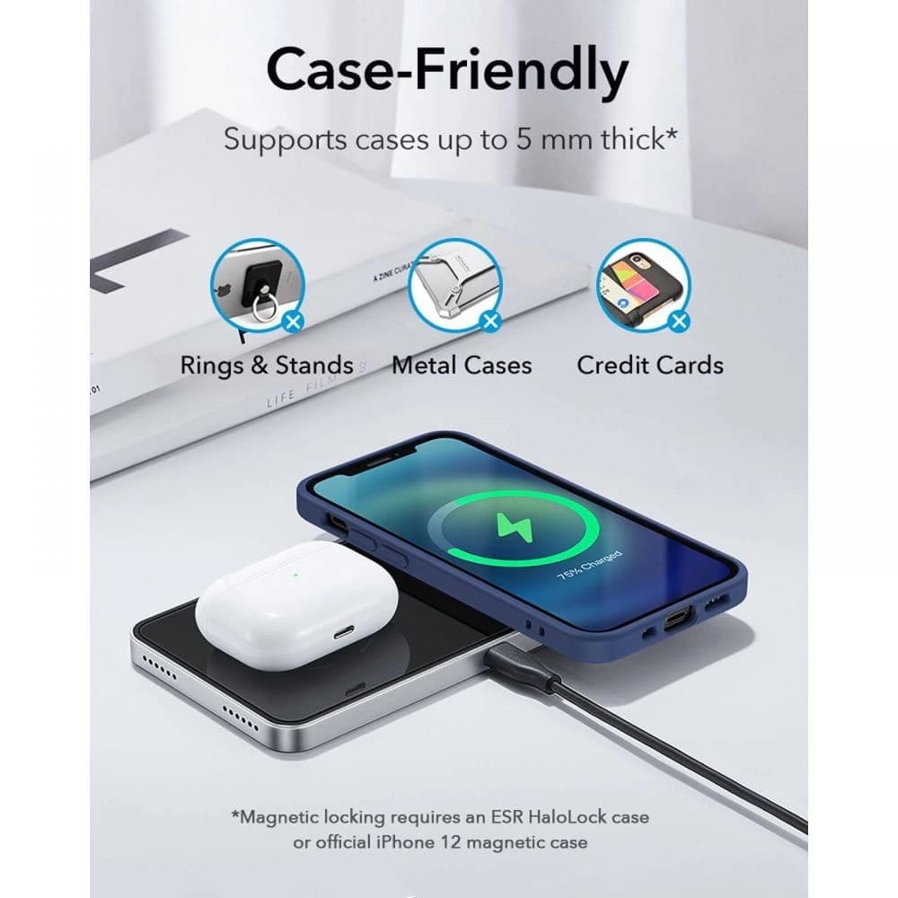 Bezdrátová nabíječka ESR HaloLock 2w1 Magnetic MagSafe Wireless Charger Black - 2