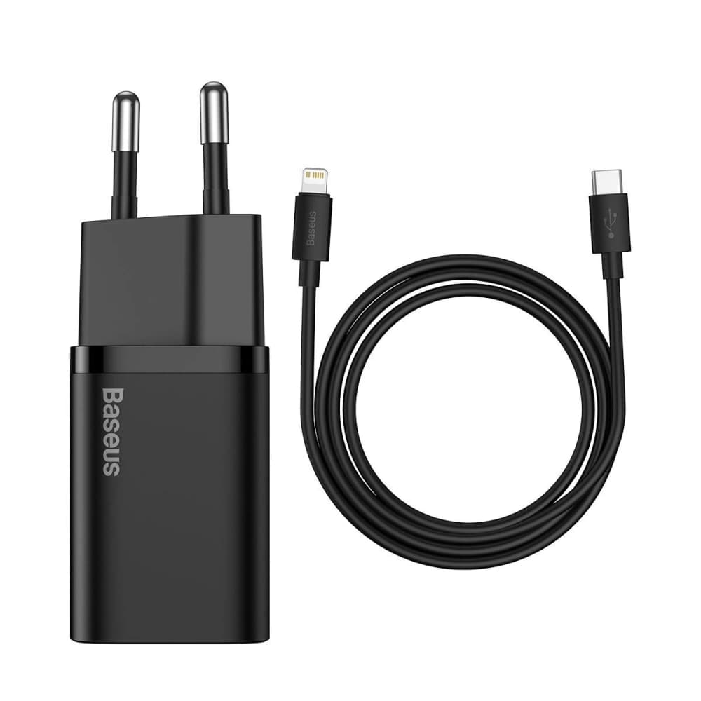 Baseus Ladegerät Super Si Quick Charger 1C 20W mit USB-C zu Lightning Kabel 1m (schwarz) - 1