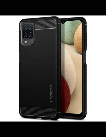Spigen Samsung Gehäuse Rugged Armor Galaxy A12 Mattschwarz