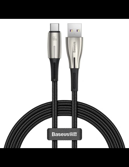 Baseus USB-zu-USB-C-Kabel Wassertropfenförmig, LED, 66W, 6A, 2m (schwarz)