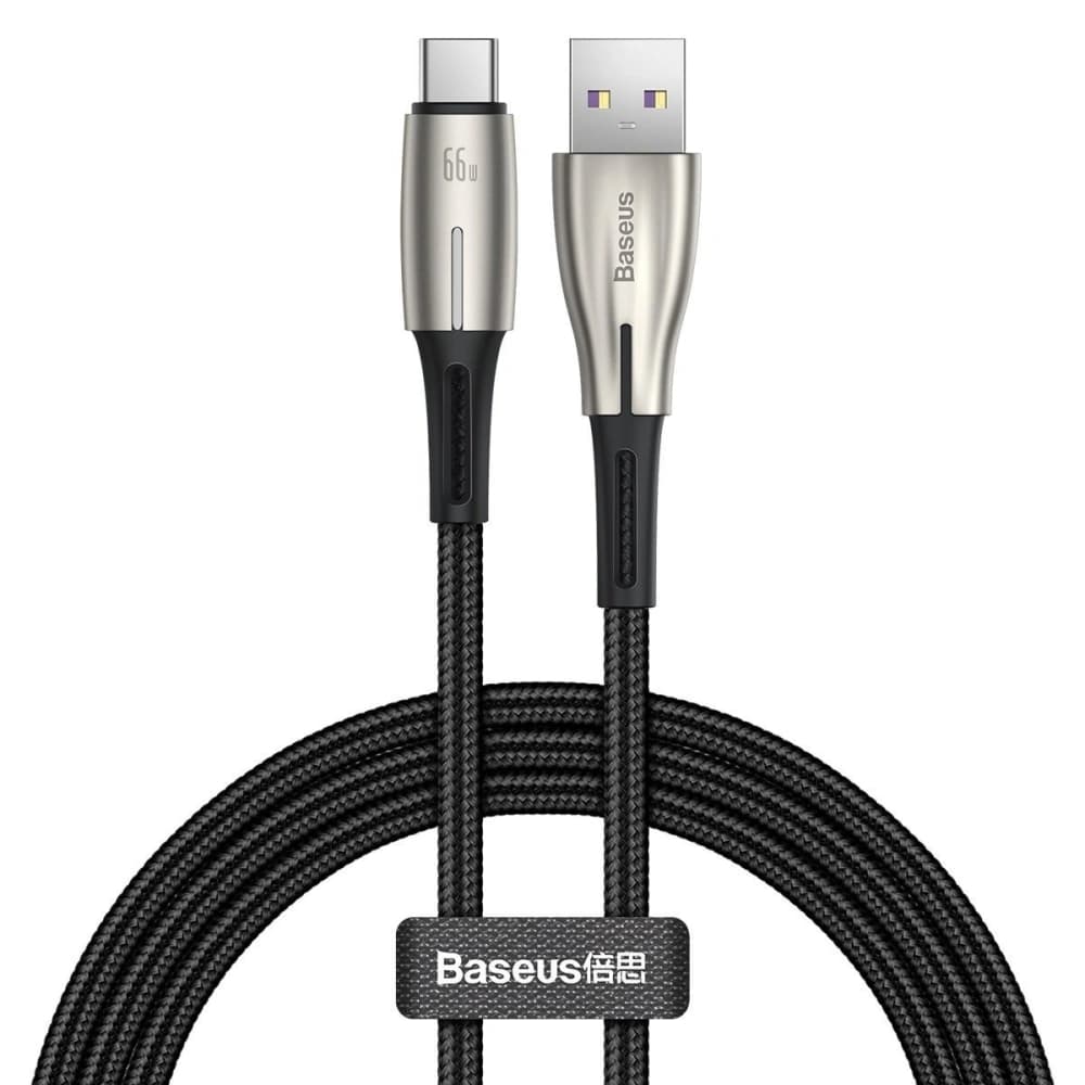 Baseus USB-zu-USB-C-Kabel Wassertropfenförmig, LED, 66W, 6A, 2m (schwarz)
