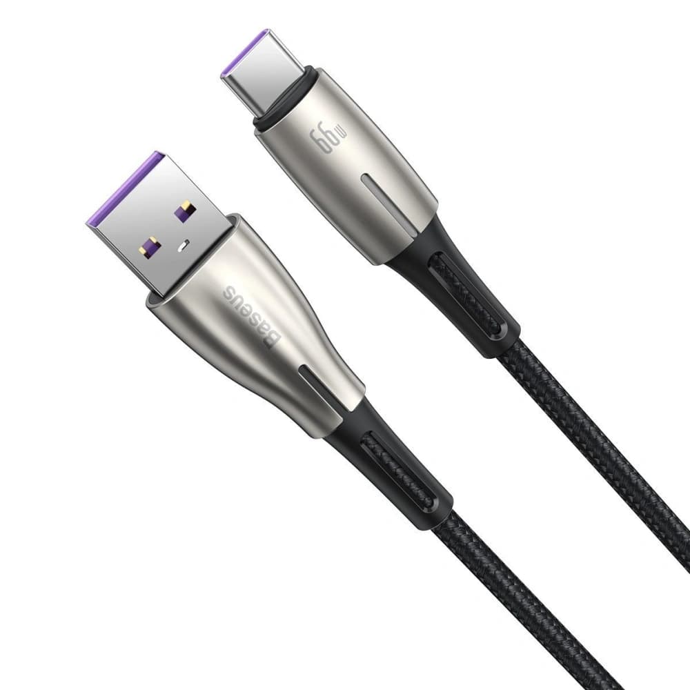 Baseus USB-zu-USB-C-Kabel Wassertropfenförmig, LED, 66W, 6A, 2m (schwarz) - 2