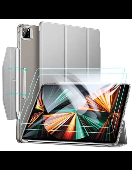 Etui ESR Ascend Trifold Apple iPad Pro 12.9 2021 (5. generație) Gri + Sticlă temperată