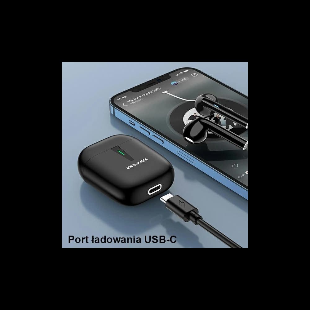 AWEI Bluetooth 5.0 T21 TWS fülhallgató dokkolóval fekete színben - 2