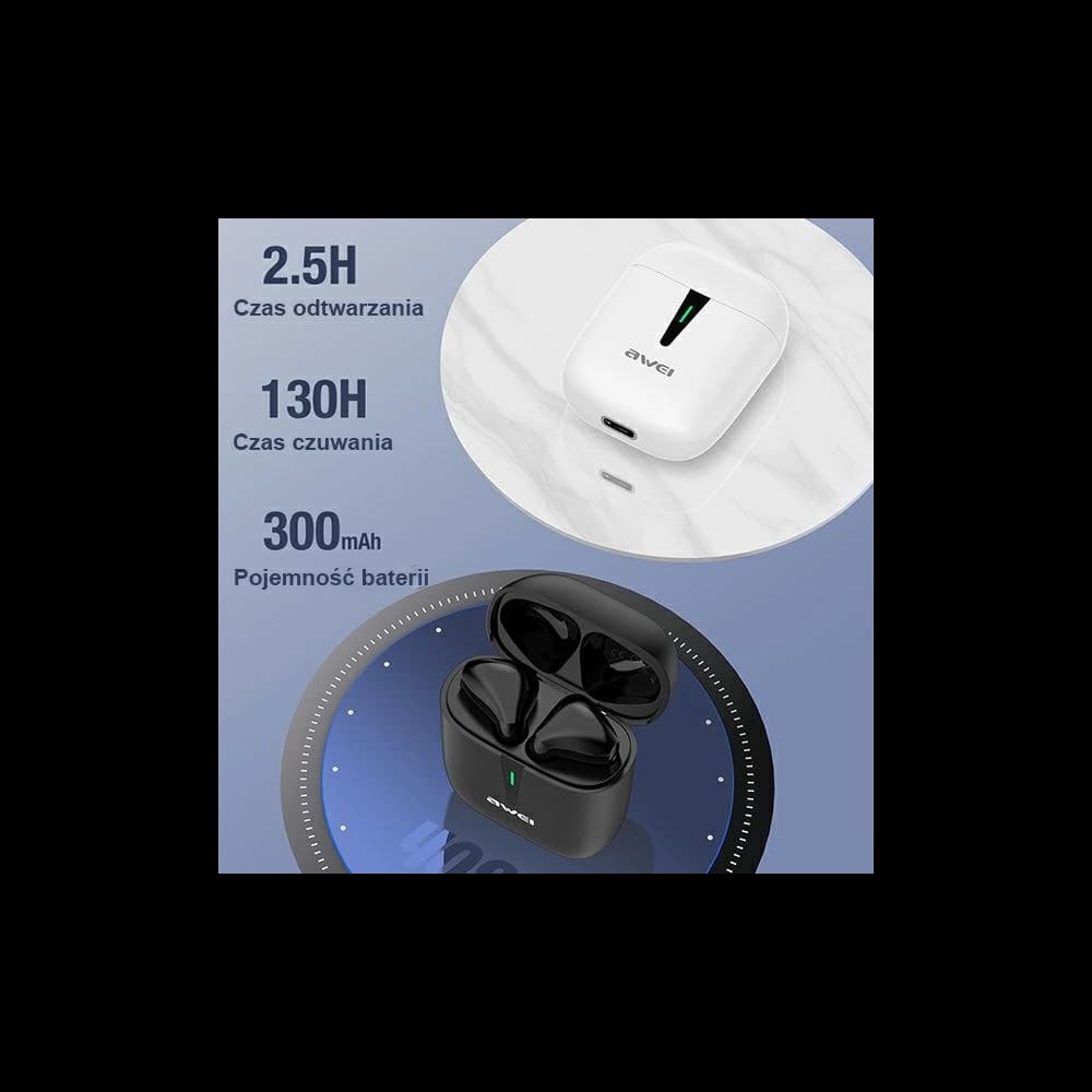 AWEI Bluetooth 5.0 T21 TWS fülhallgató dokkolóval fekete színben - 3