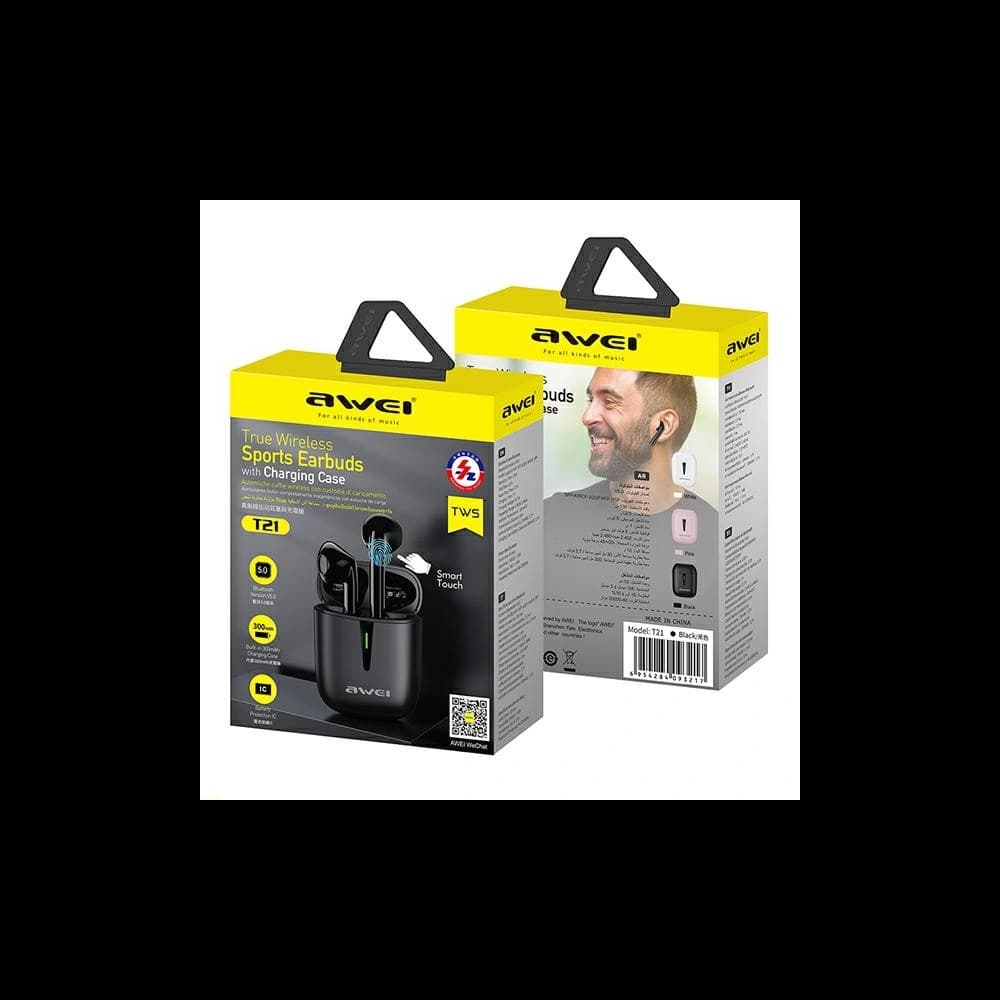 AWEI Bluetooth 5.0 T21 TWS fülhallgató dokkolóval fekete színben - 4