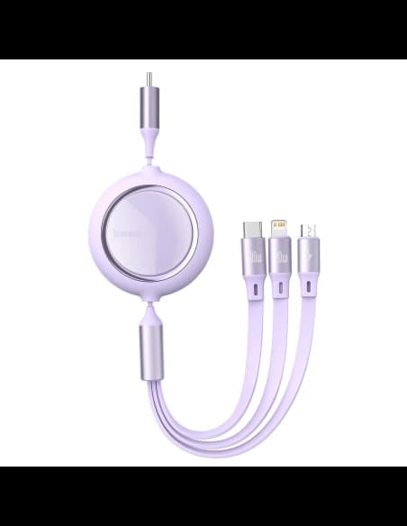 USB kábel 3w1 Baseus Bright Mirror, USB micro USB / USB-C / Lightning, 100W, 1.2m (lila)