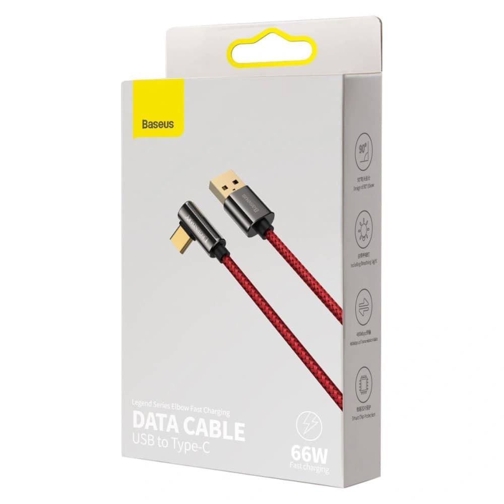 Kabel USB do USB-C kątový Baseus Legend Series, 66W, 1m (červený) - 10