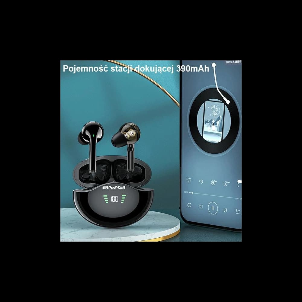 AWEI Bluetooth 5.1 T12P TWS fülhallgató + dokkoló állomás fekete - 6