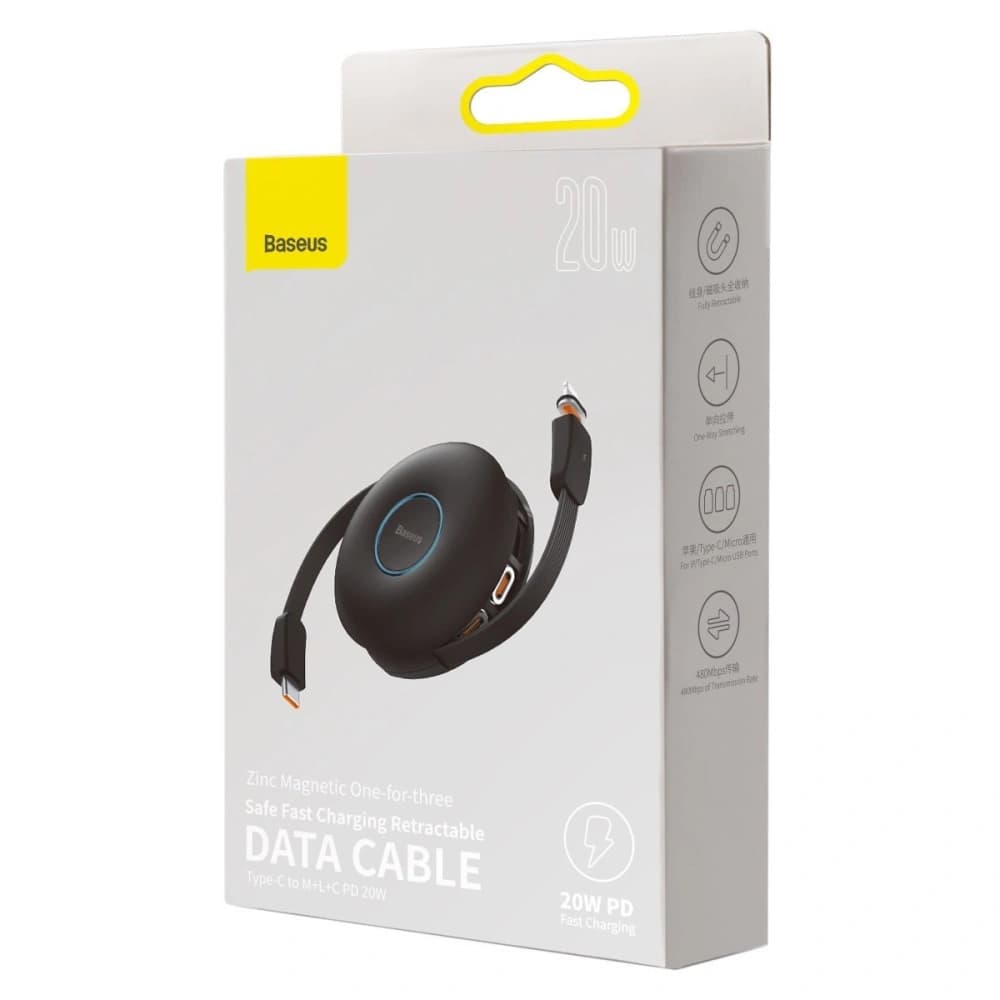Magnetic USB cable Baseus Zinc 3in1 USB-C / Lightning / Micro 20W, 1m (black) - 10