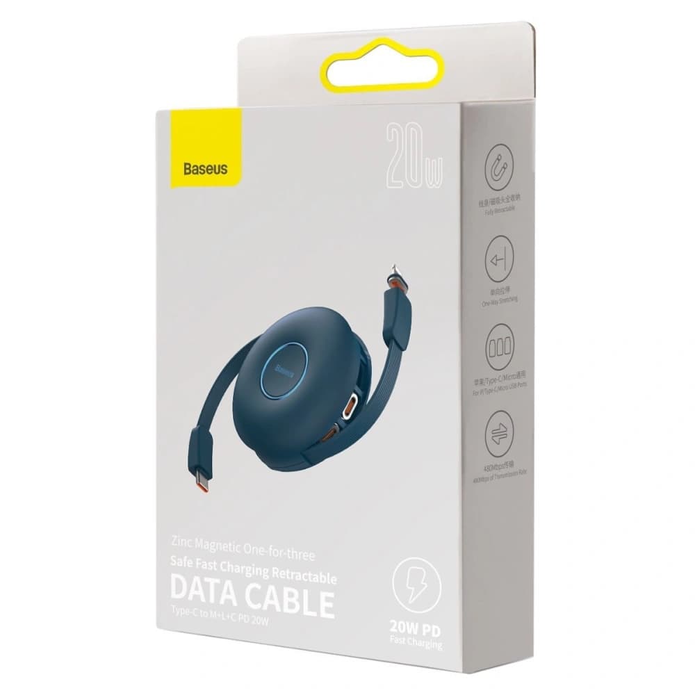 USB mágneses kábel Baseus Zinc 3w1 USB-C / Lightning / Micro 20W, 1m (kék) - 10