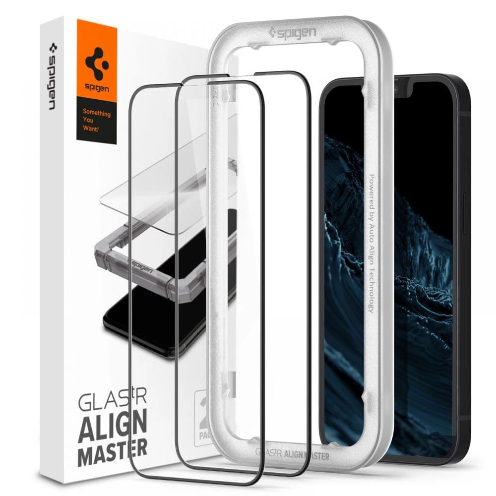 Tvrzené sklo Spigen GLAS.tR Slim AlignMaster Apple iPhone 14/13/13 Pro Černá [2 PACK] - 1