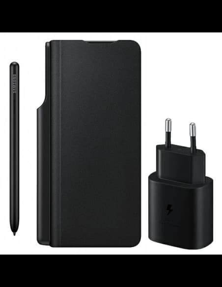 Etui Samsung Galaxy Z Fold 3 EF-FF92KKBEGEE černé/black Leather Flip Cover + S Pen + síťový nabíječ 25W
