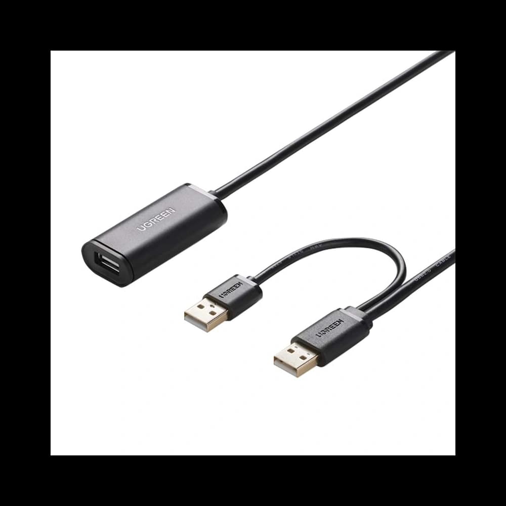 UGREEN US137 Cablu de extensie 2x USB 2.0, activ, 10m (negru)