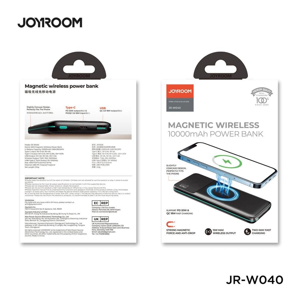 Joyroom JR-W040 Magnetic MagSafe Power Bank 10000mah Black - 8