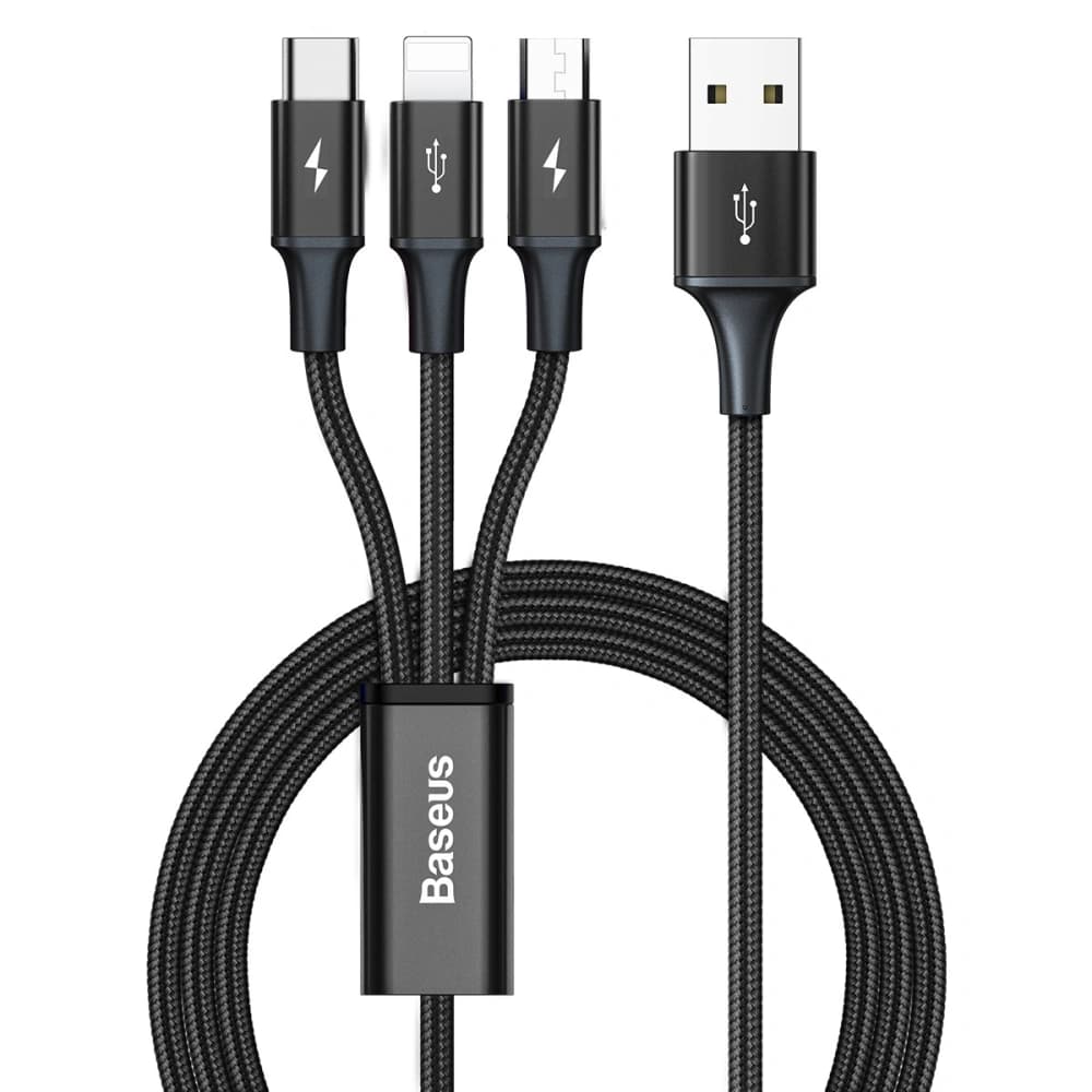 Kabel USB 3w1 Baseus Rapid Series, USB do micro USB / USB-C / Lightning, 3.5A, 1.2m (černý)