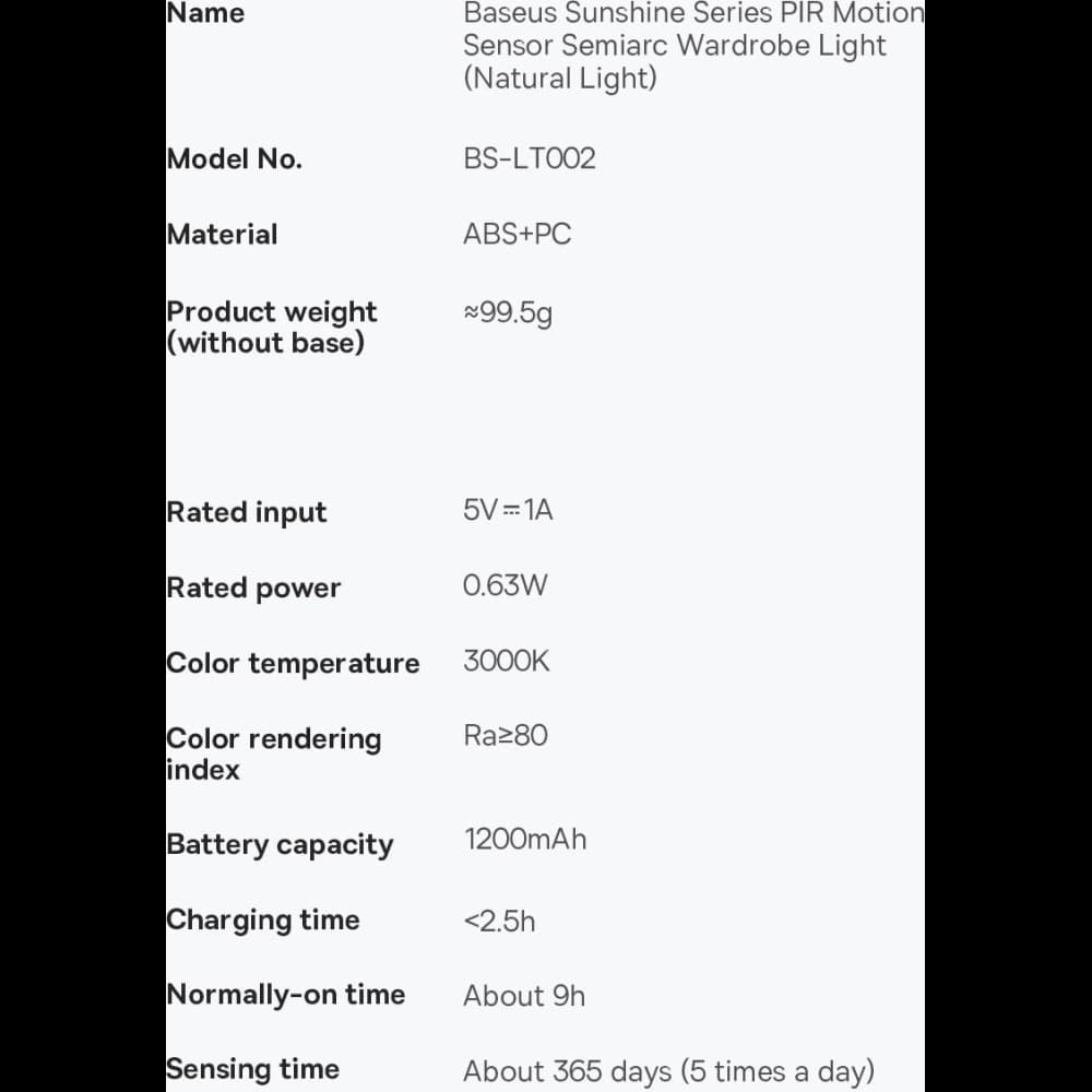 Széf lámpa Baseus Sunshine Series PIR mozgásérzékelővel 1200mAh fehér - 24