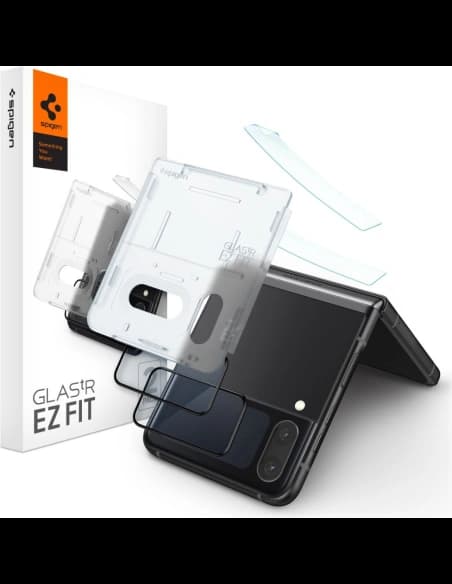 Spigen GLAS.tR ez Fit + Hinge Film Samsung Galaxy Z Flip 4 Black [2 PACK]