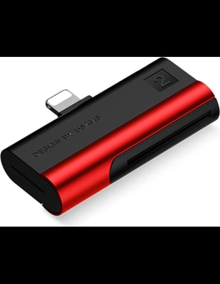 Cititor de carduri SD/microSD USAMS cu conector lightning roșu SJ430DKQ02