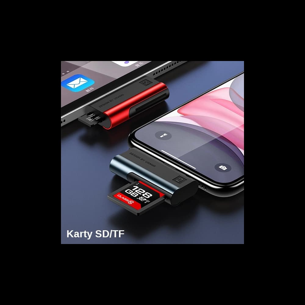 Cititor de carduri SD/microSD USAMS cu conector lightning roșu SJ430DKQ02 - 2