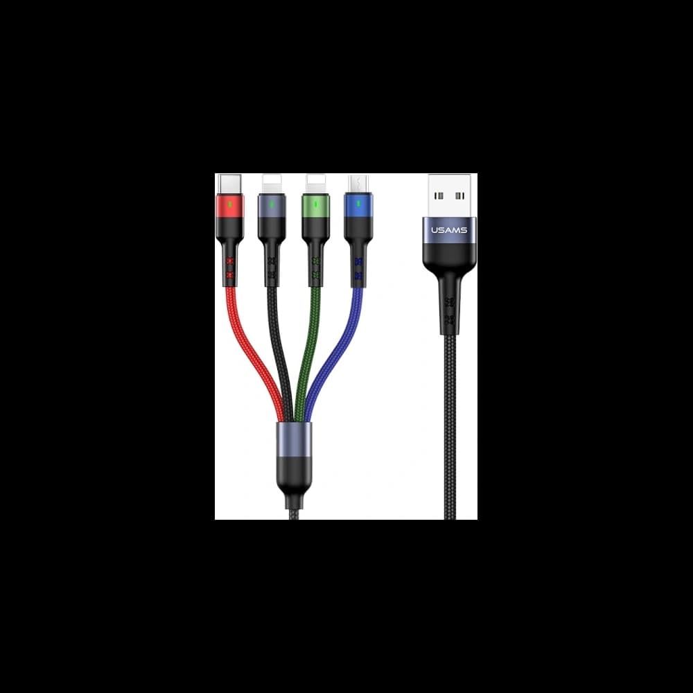 Kabel geflochten USAMS U26 4w1 0.35m 2A Schnellladung (2xlightning/microUSB/USB-C) SJ411USB01 - 1
