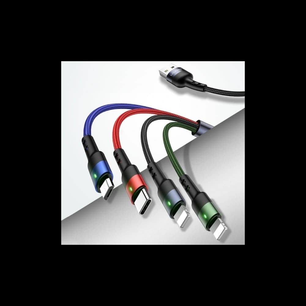 Kabel geflochten USAMS U26 4w1 0.35m 2A Schnellladung (2xlightning/microUSB/USB-C) SJ411USB01 - 2