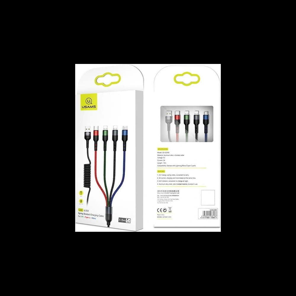 Kabel geflochten USAMS U26 4w1 1.5m 2A Schnellladung Federn (2xlightning/microUSB/USB-C) SJ349USB01 - 13