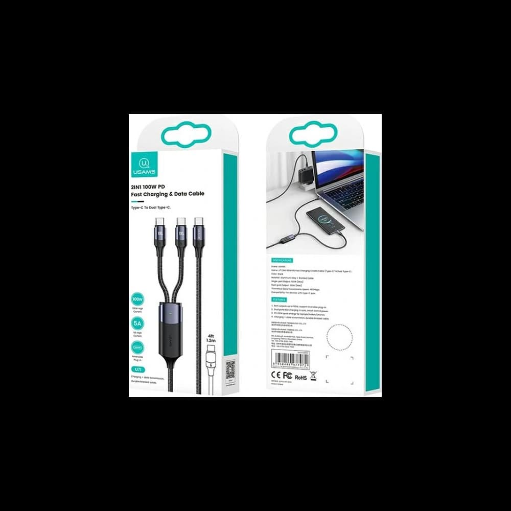 Cablu USAMS U71 2xUSB-C la USB-C 1,2m 100W PD Încărcare Rapidă negru/SJ551USB01 - 4