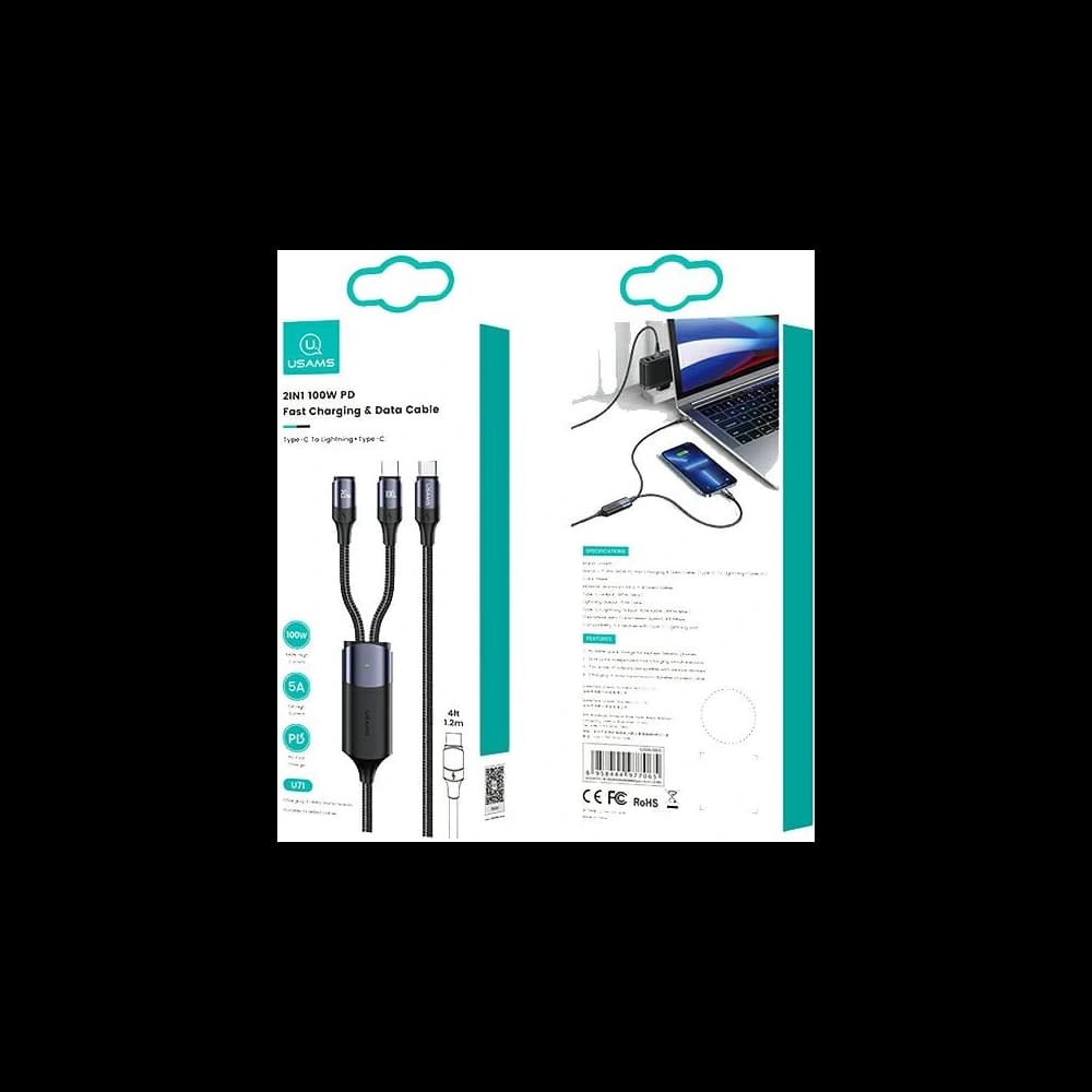 Cablul USAMS U71 USB-C/ Lightning la USB-C 1,2m 100W PD Încărcare Rapidă negru/SJ550USB01 - 8