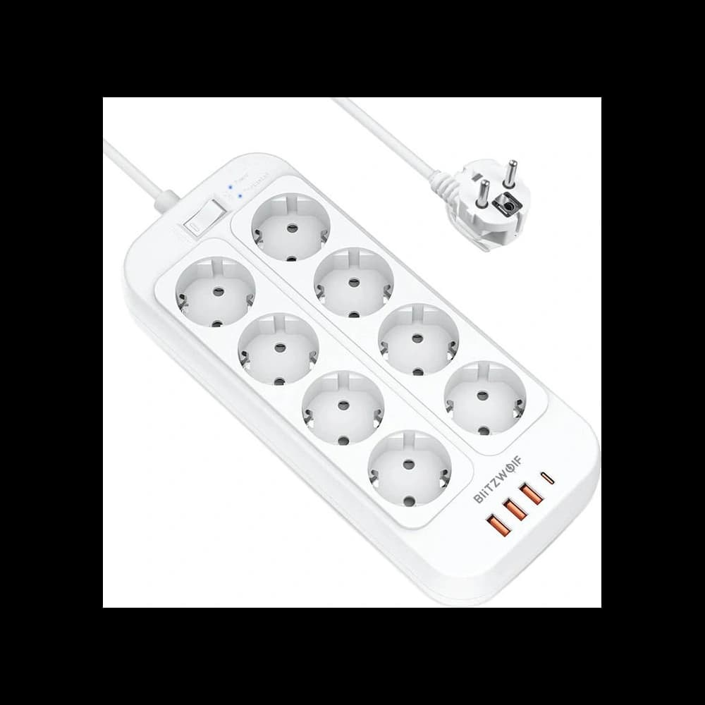 BlitzWolf BW-PC2 Extension & USB Charger 8x AC + 3x USB, 1x USB-C, 2500W - 1