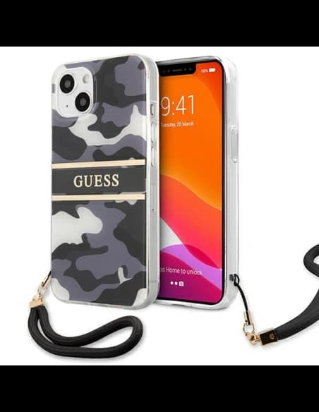 [OUTLET] Etui Guess GUHCP13MKCABBK Apple iPhone 13 černý/black hardcase Camo Strap Collection