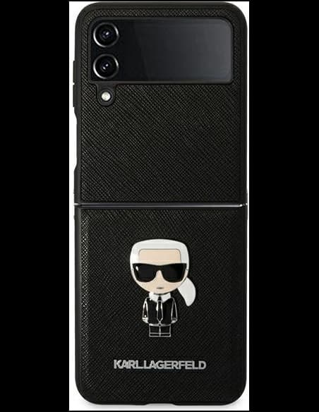 Karl Lagerfeld KLHCZF4IKMSBK Samsung Galaxy Z Flip 4 black book Saffiano Ikonik Metal