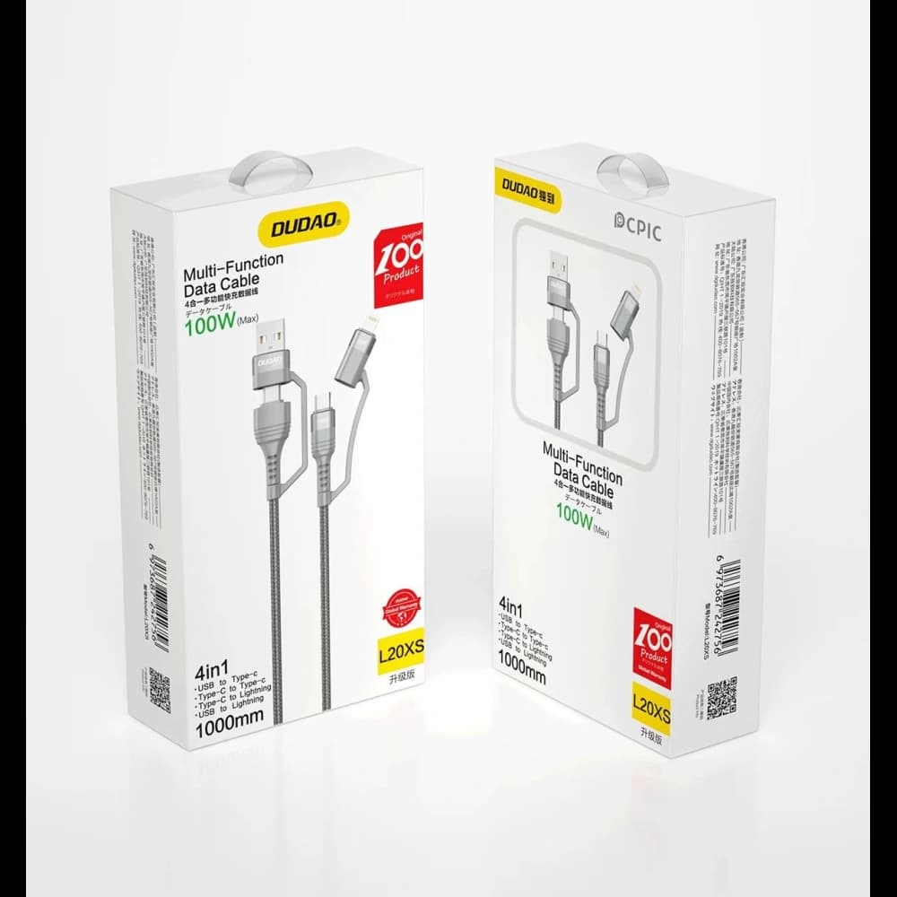 Kábel Dudao 4w1 USB-C PD/USB - USB-C/Lightning 1m szürke (L20XS) - 4