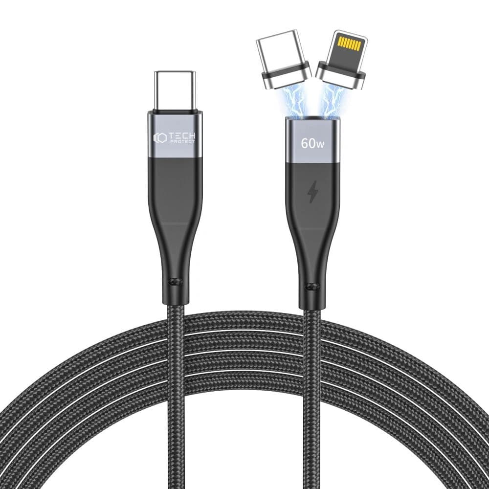 Kabel magnetyczny Tech-Protect Ultraboost 2in1 Magnetic Cable Lightning & USB-C PD 60W 3A 100cm Black - 1