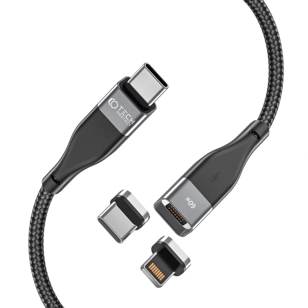 Kabel magnetyczny Tech-Protect Ultraboost 2in1 Magnetic Cable Lightning & USB-C PD 60W 3A 100cm Black - 2