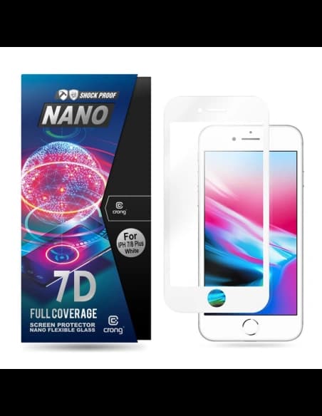 Hybritní sklo Crong 7D Nano Flexibilní sklo Apple iPhone 8/7 Plus (Bílé)