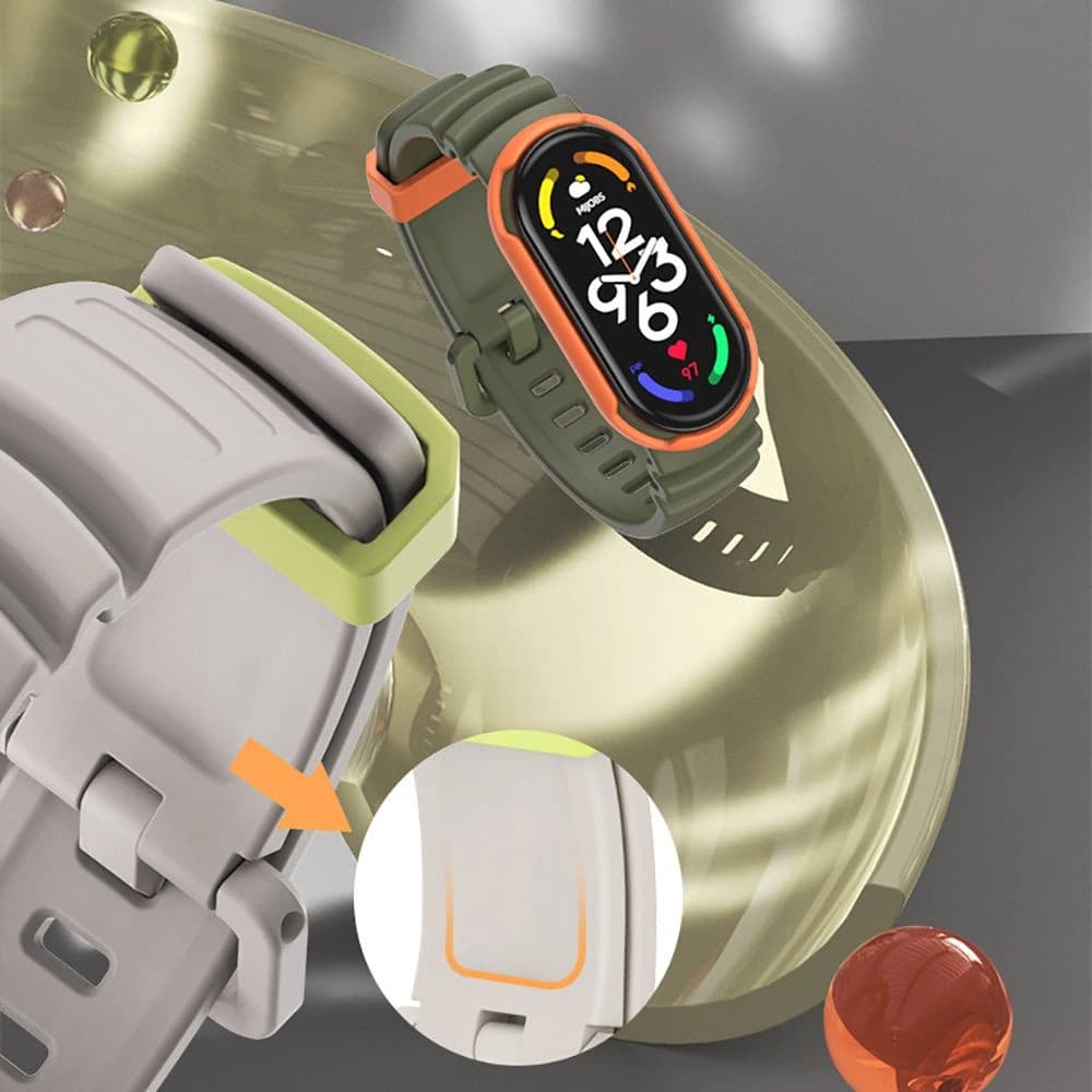 Pasek Tech-Protect Iconband Hybrid Xiaomi Mi Band 5/6/6 NFC/7 Armádní zelená/oranžová - 6