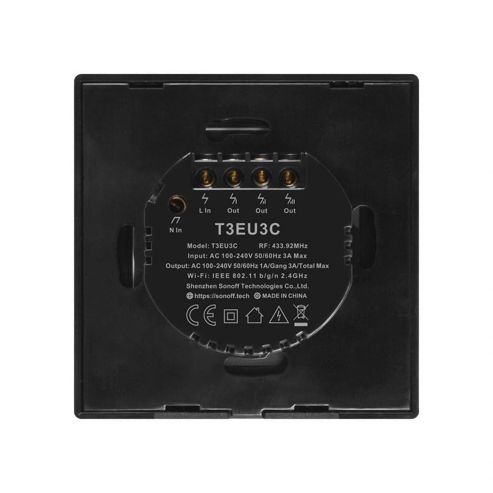 Touch light switch WiFi + RF 433 Sonoff T3 EU TX (3-channel) black - 4