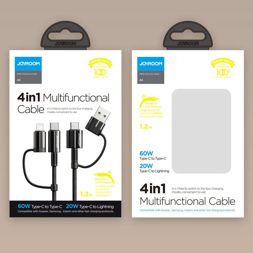 Kabel Joyroom 4w1 USB-C/USB-A - USB-C/Lithtning Quick Charge Power Delivery 3 A 60 W 1,2 m schwarz (S-1230G3) - 5