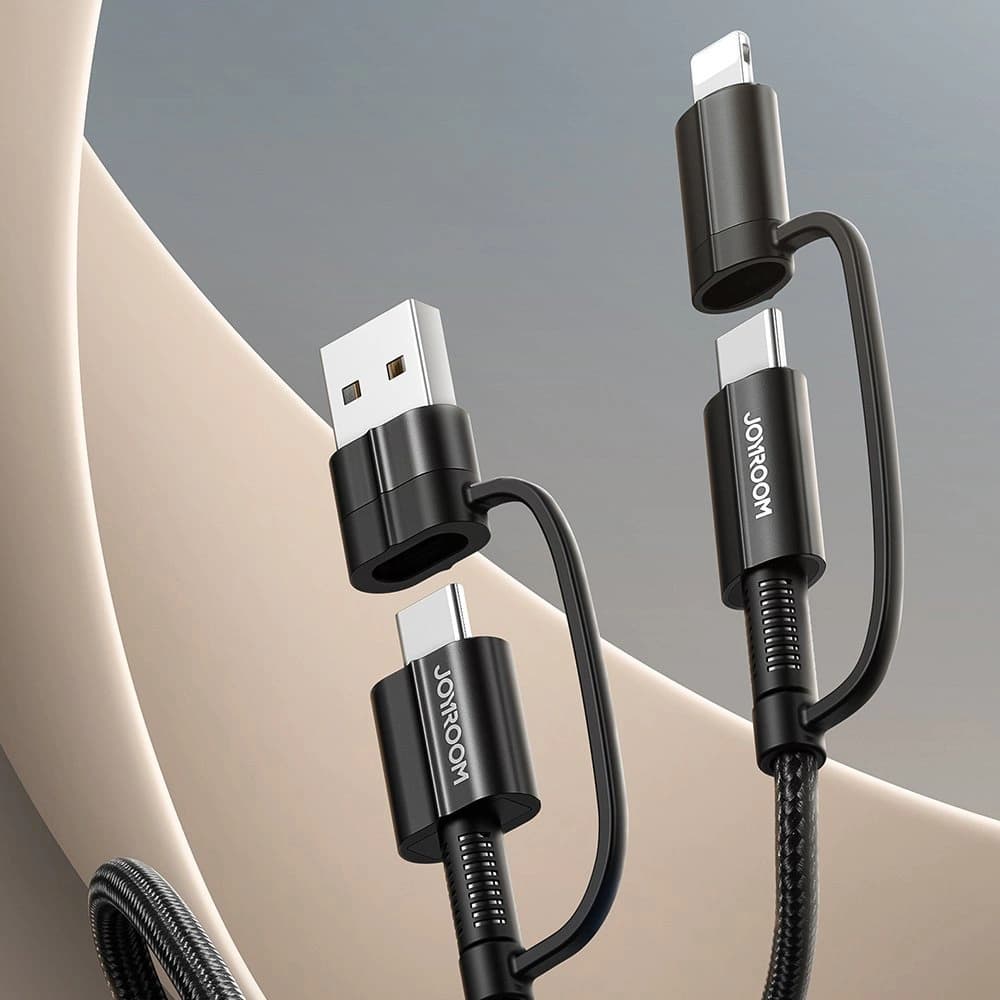 Kabel Joyroom 4w1 USB-C/USB-A - USB-C/Lithtning Quick Charge Power Delivery 3 A 60 W 1,8 m schwarz (S-1830G3) - 3