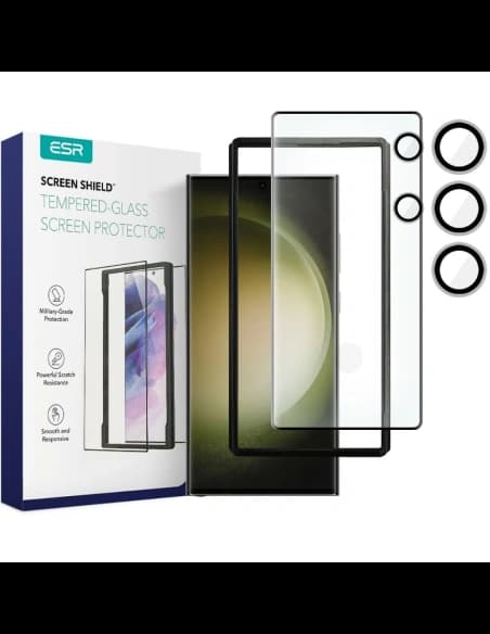 Gehärtetes Glas + für Kameraobjektive ESR Schutzset Samsung Galaxy S23 Ultra Klar [2+2 PACK]