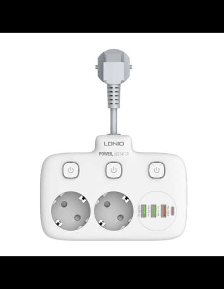 Listwa zasilająca z 2 gniazdami AC, 3x USB, USB-C, LDNIO SE2435, 2500W (biała)
