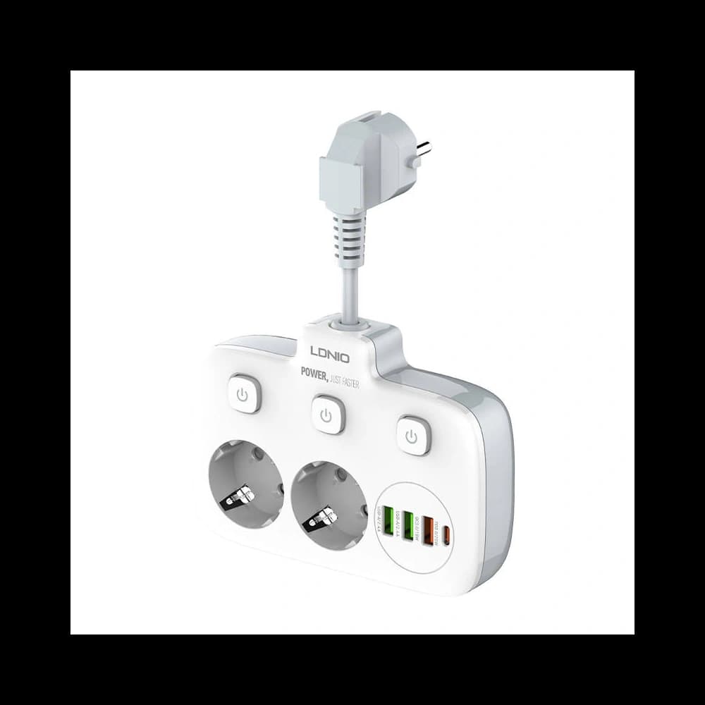 Prelungitor cu 2 prize AC, 3x USB, USB-C, LDNIO SE2435, 2500W (alb) - 2