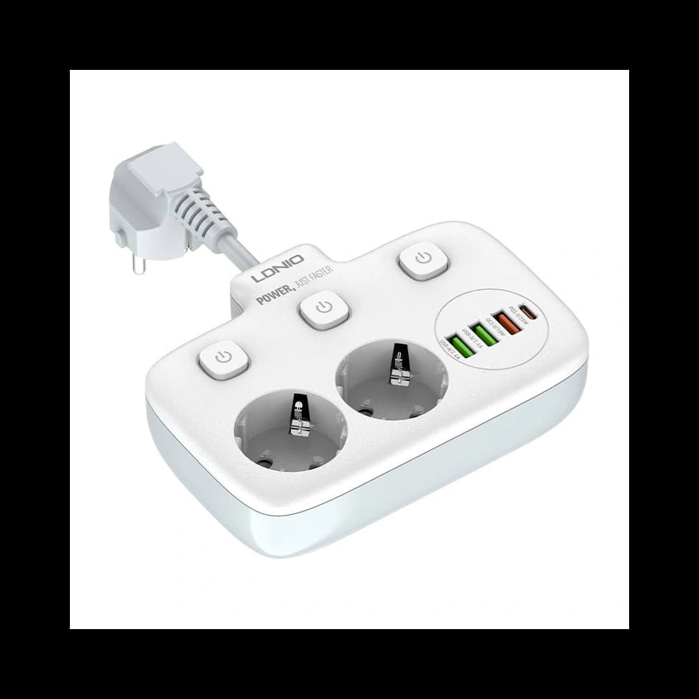 Prelungitor cu 2 prize AC, 3x USB, USB-C, LDNIO SE2435, 2500W (alb) - 5